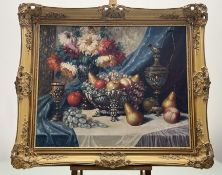 Balagh Bala, Still life of fruits and flowers, oil on canvas, signed bottom left, in a composition
