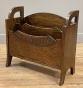A 20th century hardwood magazine rack, possibly Indian, twin handles to sides over magazine