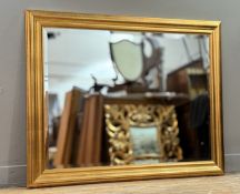 A rectangular hall mirror, with a gilt wooden painted frame with bevelled glass panel. (overall