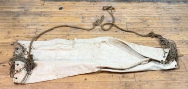 A Royal Navy canvas hammock, complete with rope hangers, Arrow mark