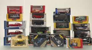 A collection of various car models comprising, three Saico 1971 Jaguar E-Type, a Burago Fiat Regata,