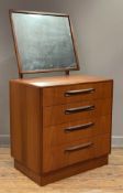 A mid-century teak dressing table by G-Plan, with adjustable mirror to top over four graduated
