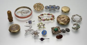 A collection of vintage costume jewellery to include a white metal triple blue stone and paste set