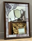 A studio work stained glass mirror panel, with dove. (overall 69cmx51cm)
