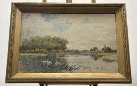 Alfred East A.R.A. (British 1844-1913), Lake Study with swans, watercolour, signed bottom left, in