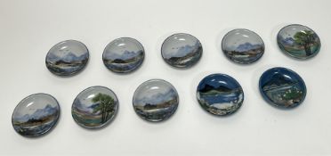 A collection of ten Highland Stoneware trinket dishes, each decorated with Scottish landscape scenes