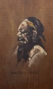 Bruce Shields, Aborigine, oil on wooden panel, signed and titled below. (46cmx29cm)