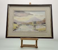 Signed Indistinctly, Eilean Donan Castle, watercolour, signed pencil bottom right, in a glazed