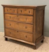 An early Georgian oak chest of drawers, fitted with two short and three graduated long drawers