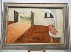 Bill Wilson, Spanish Interior House Study, oil on canvas, signed bottom right, framed. (64cmx99cm)
