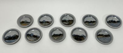 A collection of ten Highland Stoneware small trinket dishes, each decorated with Scottish