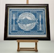 M. Mait (Contemporary School), Fish Supper, woodblock print, 17/30, signed, titled and dated 2012