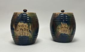 A pair of Victorian Scottish glazed earthenware storage jars and covers, probably Seaton, of