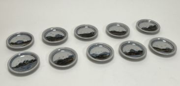 A collection of ten Highland Stoneware small trinket dishes, each decorated with Scottish