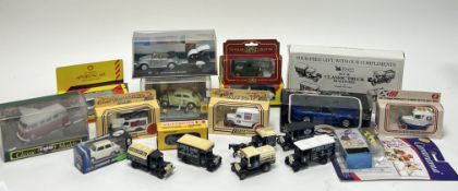 A mixed collection of vintage cars in original boxes comprising a promotional model of Lledo 'The