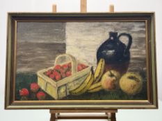 Bill Wilson (Contemporary School), Still Life of fruits and pitcher, oil on panel, unsigned, framed.