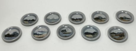 A collection of ten Highland Stoneware small trinket dishes, each decorated with Scottish