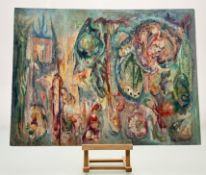 Raczkowski (European 20thc School), Abstract Forest, mixed media on board, signed bottom right,