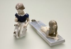 A Royal Copenhagen reclined mermaid figurine, marked 1212 verso. (l-20cm) together with a Danish