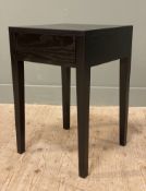 A modern hardwood bedside table by RV Astley. square top over frieze drawer raised on tapered square