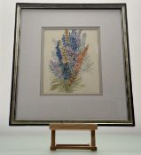 M Lyon, Delphiniums Bouquet, watercolour, signed and dated '89, in a glazed frame. (25cmx20cm)