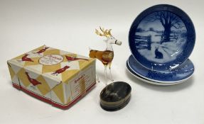 A collection of three Copenhagen blue and white display plates comprising 'Hare in Winter',
