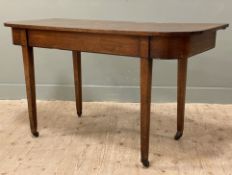A 19th century mahogany console table, originally the D-end of a dining table, raised on tapered