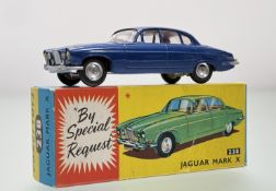 A Corgi Toys Die-Cast scale model of a 238 Jaguar Mark x Saloon in metallic deep blue, with original