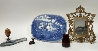 A collection of miscellaneous items comprising a cast gilt metal mirror in the Rococo style with