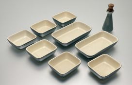 A part Denby Stoneware manor green glazed comprising, six squared shaped serving dishes (h-4 w-