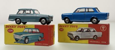 A Dinky Toys Model No. 136 Vauxhall Viva in a light metallic blue body, with orignal box together