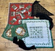 A group of vintage lady's scarves including three souvenir examples (Buckingham Palace, Irish