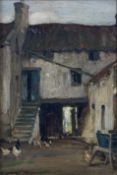Robert Hope RSA (Scottish 1869-1936), An Old Courtyard Culross Fife, oil on panel, signed bottom