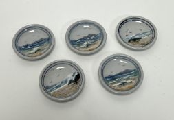 A collection of five Highland Stoneware small trinket dishes, each decorated with Scottish