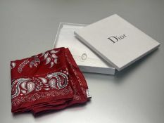 Dior, a deep red bandana silk scarf, Christian Dior, unused (36