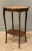 A 20th century French mahogany and gilt-mounted occasional table, shaped marble top with gilt