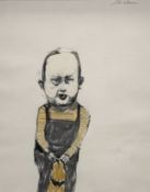 Sebastian Chillemi (Argentinian 1968-), Child Study seated on toy horse, mixed media on paper,