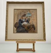 James Kay RSA RSW (1858-1924), Girl Reading, watercolour, signed and dated '88 bottom right, paper