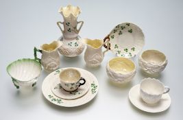 A collection of late 19thc /Early 20thc Irish Belleek wares comprising, a teacup and saucer, a