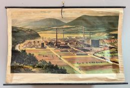 A Vintage German print on cloth by Werner Lenz titled - Mittelgebirge together with a german