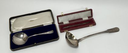 A George III Robert Gray & Son Edinburgh fiddle pattern soup divider with engraved crest and motto