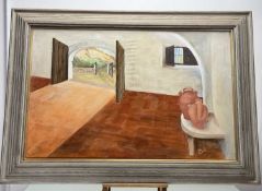 Bill Wilson, Spanish Interior House Study, oil on canvas, signed bottom right, framed. (64cmx99cm)