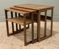 A mid-century oak set of nesting tables, rectangular tops over square sides and stretchers: H.
