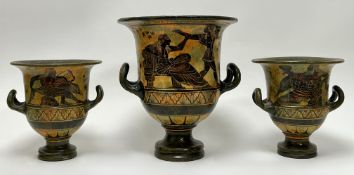 A collection of three reproduction Bell Craters, decorated in the Greek Classical style with