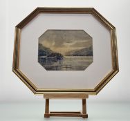 A 20thc School, Galloway, watercolour, in a glazed hexagon shaped gilt frame. (16.5cmx20.5cm)