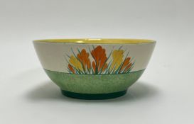 A Clarice Cliff Bizarre 'Crocus' pattern footed bowl, hand painted with sprays of crocus flowers,