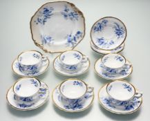 A Copeland & Garden Felspar porcelain blue and white perched bird on floral branch pattern No.4950