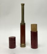 A cased 19th Century brass and mahogany three-draw telescope (l. fully extended 54cm)
