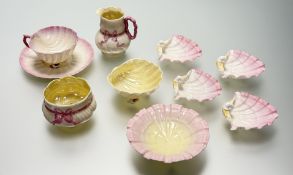 A collection of various porcelain wares comprising, a small collection of late 19thc/20thc Belleek