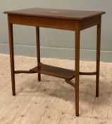 An Edwardian inlaid mahogany side table, crossbanded top with inlaid central patera, raised on